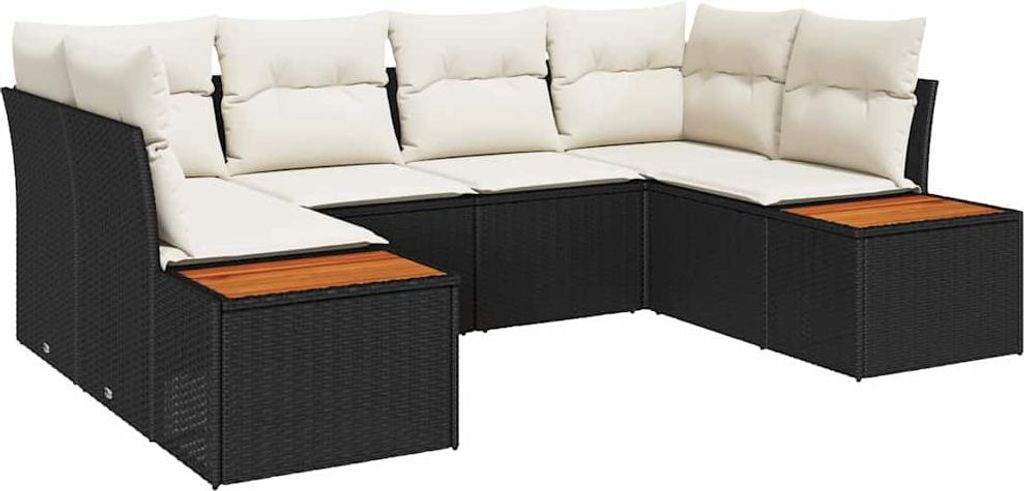Gartensofa-set mit Kissen 6 pcs Schwarz Poly-Rattan