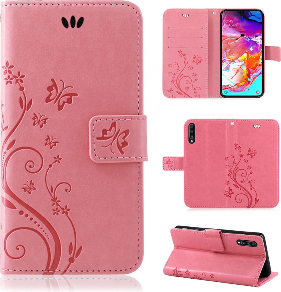 Handy Tasche für Samsung Hülle Handyhülle Blumen Flip Cover Wallet Case Etui Galaxy A7 2018 SM-A750 Rosa