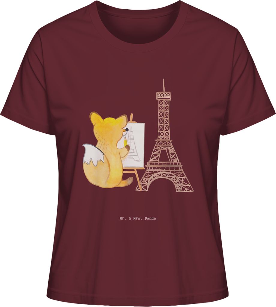 Mr. & Mrs. Panda Basic Shirt Damen Fuchs Urban sketching Größe XL - Burgundy - Geschenk, Kurzarmshirt, T-Shirt, Zeichnen, Malen, Oberteil, Mit Pr...
