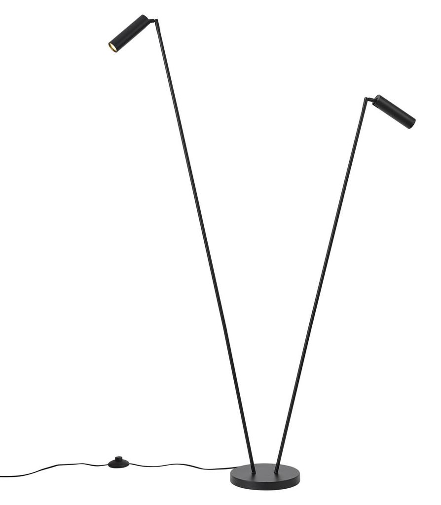 Qazqa Modern, Minimalistisch Stehleuchte, Stehlampe - Thomas - Schwarz, max. 10W, Geeignet für LED, 2-flammig, 148cm, Ideal als Wohnzimmerlampe