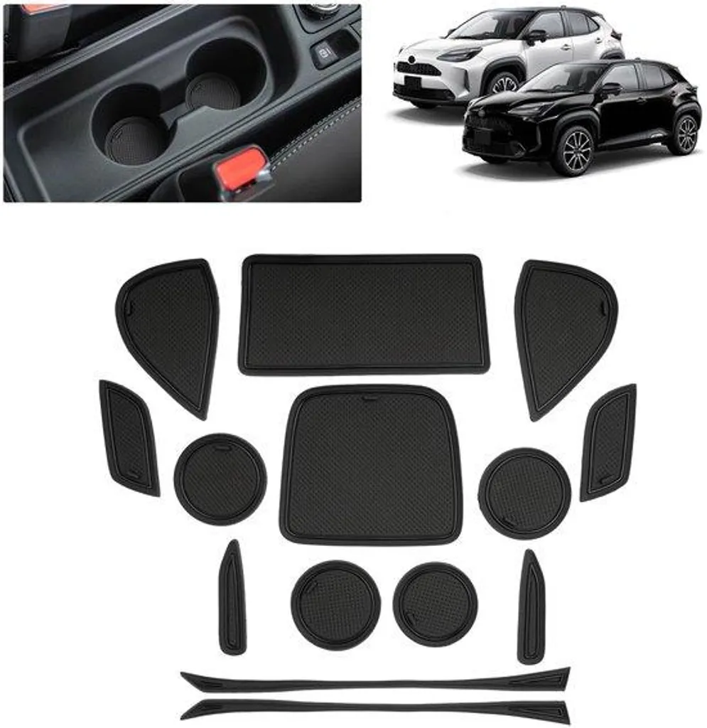 Set de tapis de rangement en caoutchouc pour portières et console de voiture