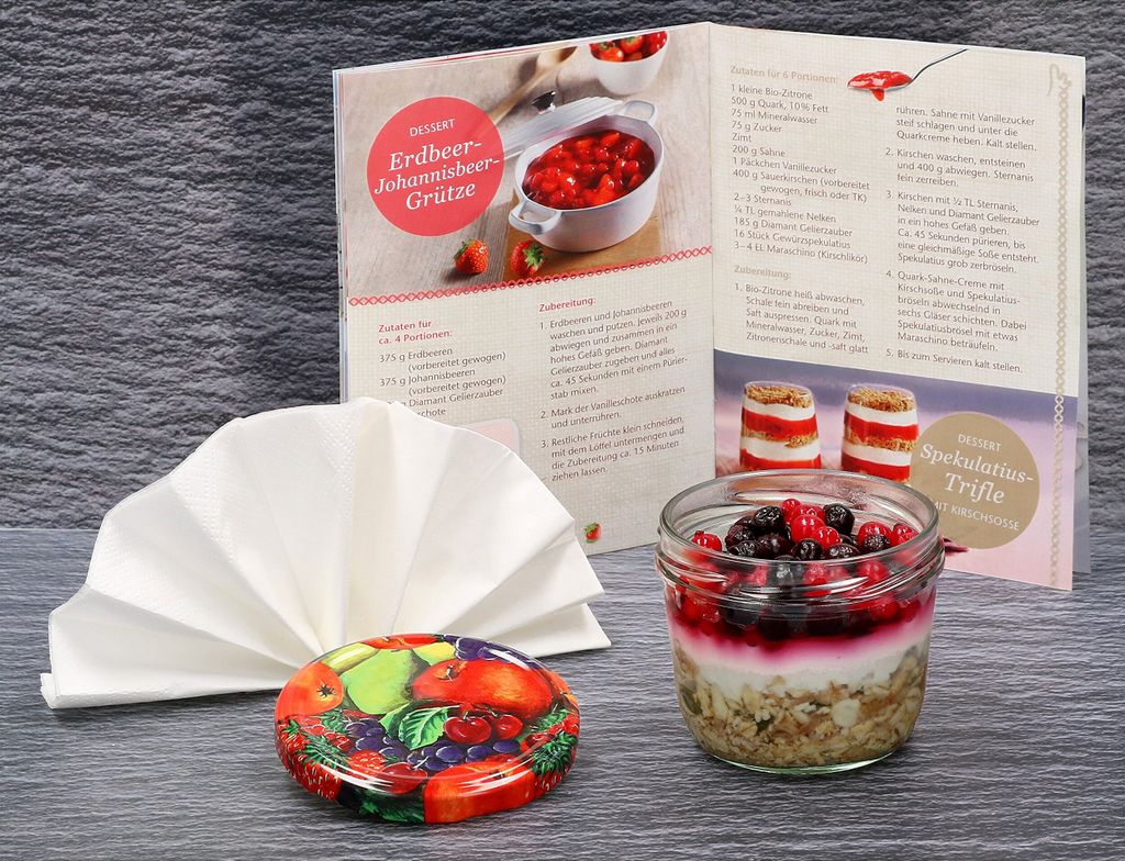 MamboCat 40er Set Sturzgläser 230 ml mit Obst Dekor Deckel Produktbild 8