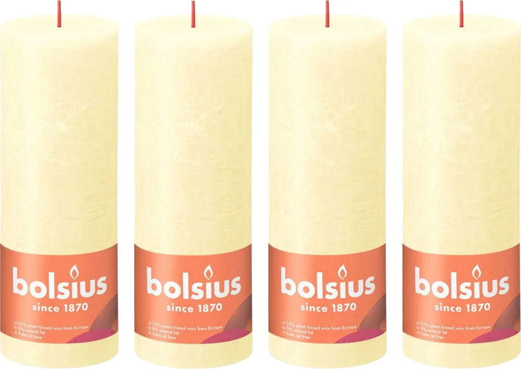 Lot de 4 bougies rustiques jaune beurre H19 cm et diamètre 6,8 cm
