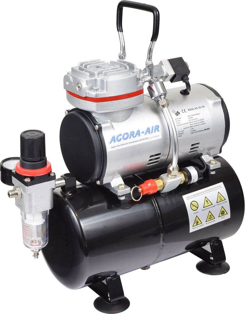 Agora-Tec Airbrush Mini Druckluft Kompressor AT-AC-05 (sehr leise) max. 6 bar