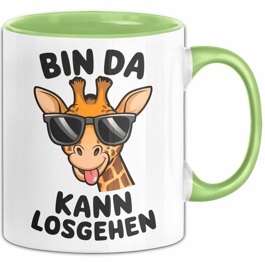 Sarkastische Giraffe Tasse Geschenk Lustige Geschenkidee Spruch Bin Da Kann Losgehen (Grün)