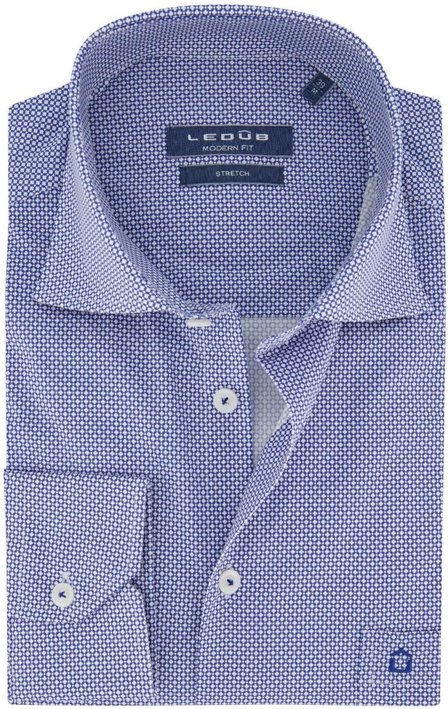 Ledub Hemd modern geschnitten blau bedruckt