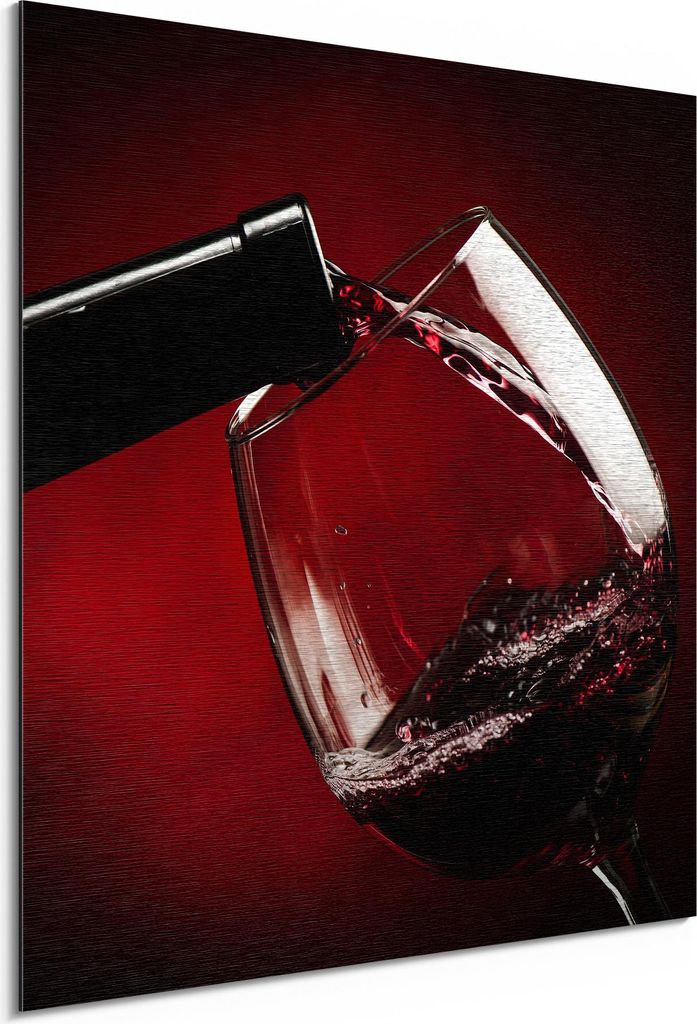 DEQORI Alu-Dibond Bild Silber 30x30 cm 'Rotwein wird eingeschenkt' Wandbild Metall dünn