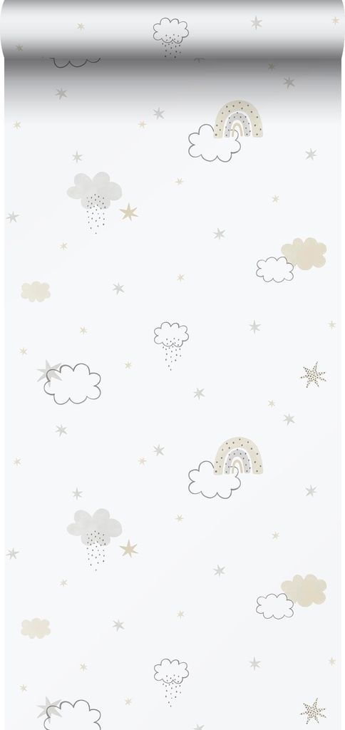 Sanders & Sanders Tapete kleine Wolken Grau, Beige und Weiß 53 cm x 10.05 m