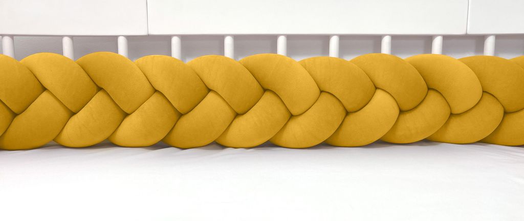Bettschlange geflochten Velours 120 cm – Gold | Bettumrandung Babybett Nestchen | Letino
