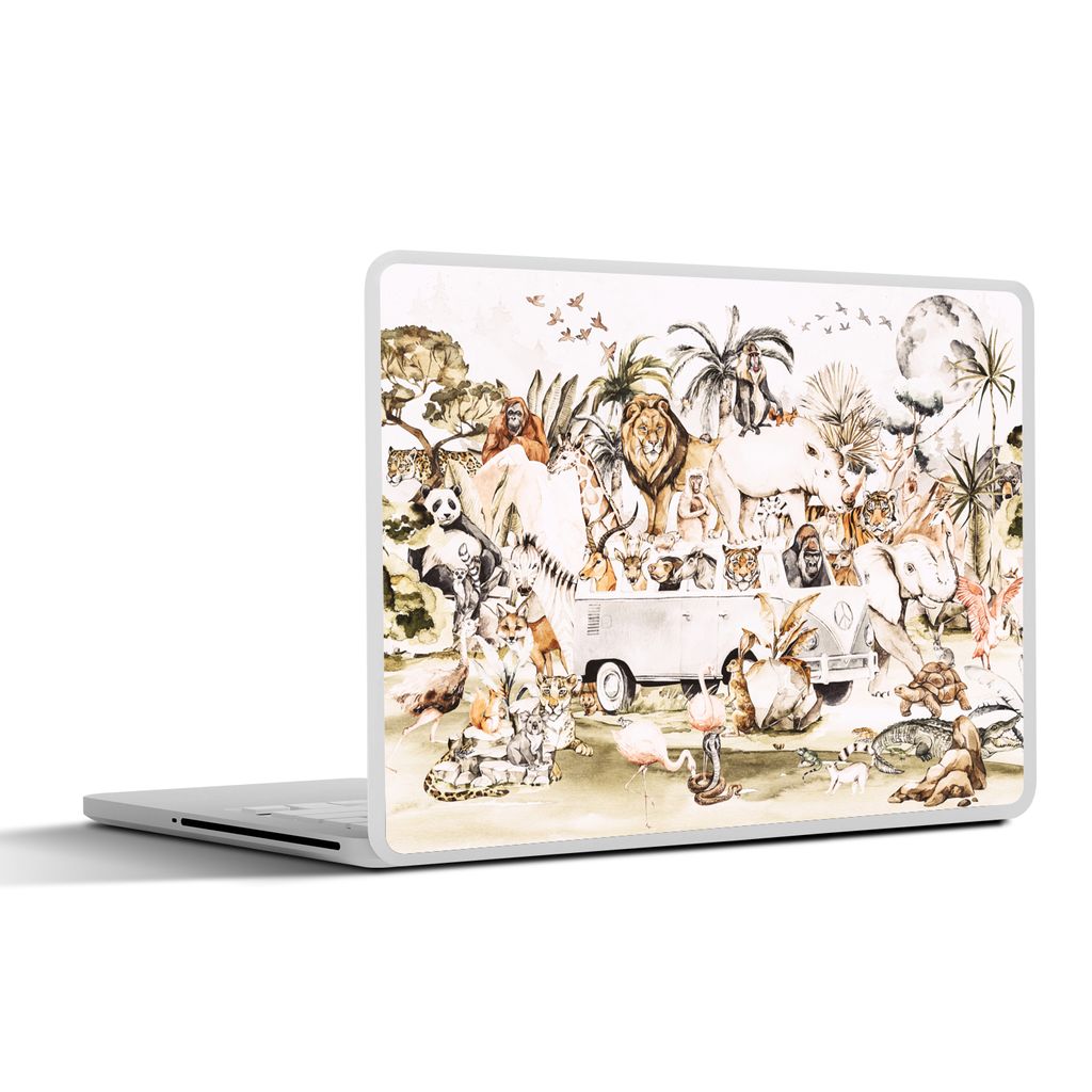 MuchoWow Laptop Aufkleber Sticker Cover Bus - Tiere - Kinder - Jungen - Mädchen - Palme 25x18 cm - Laptop-Deko