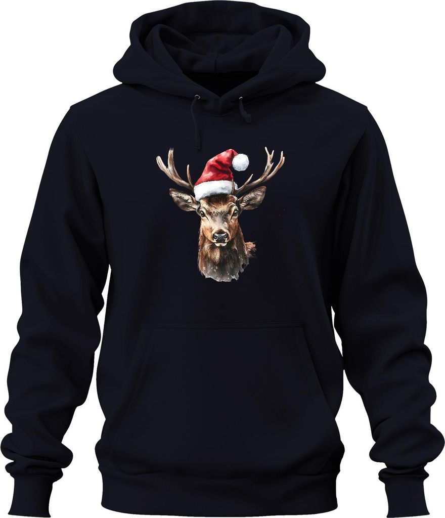 Weihnachtsrentier Geweih Aquarell festlich Vintage Geschenk Uni Hoodie Kapuzenpullover, Navy, S