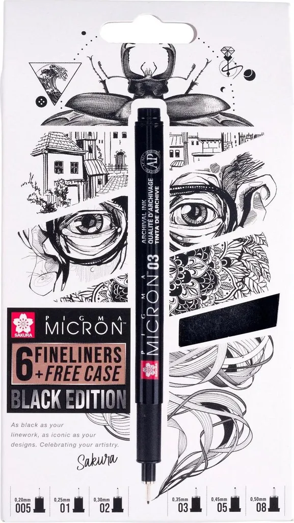 Set 6 Sakura Micron Pigma + Case | Penne per Manga e Disegno Tecnico