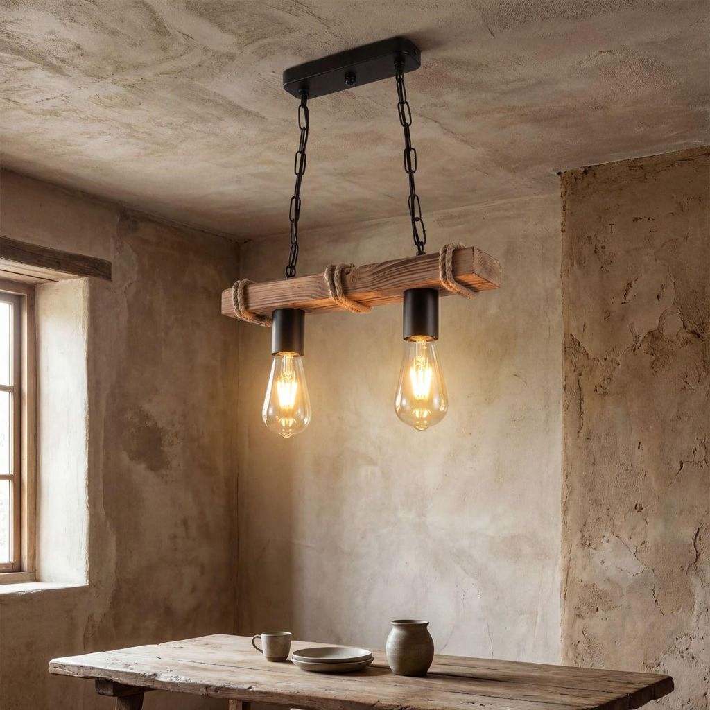Pendelleuchte Metall E27 H: max. 85 cm geflammtes Holz Produktbild 