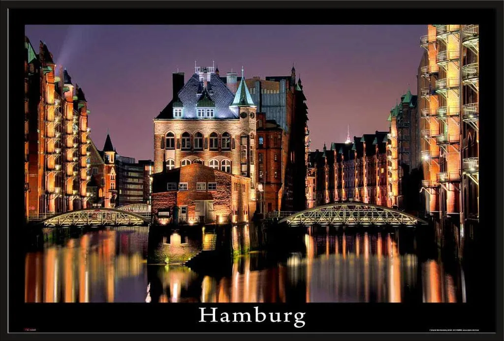 Tableau de Hambourg sous Cadre Noir Shinsuke et Vitre Acrylique Résistante