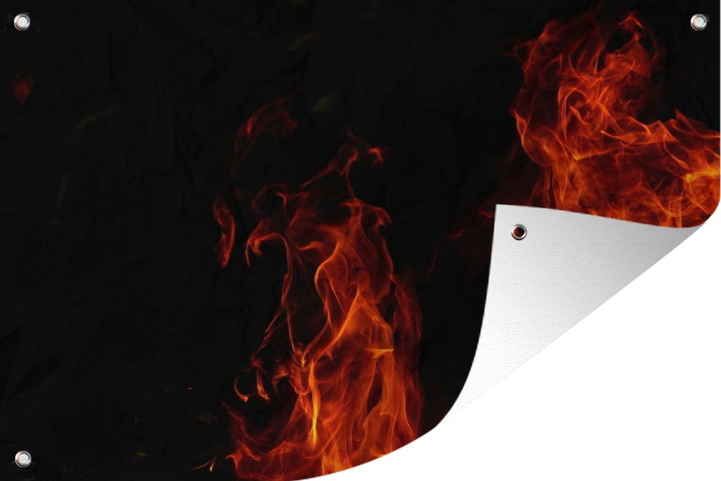 MuchoWow 90x60 cm Outdoor-Poster Gartendeko Sichtschutz Garten Poster für den Garten Große Flammen auf schwarzem Hintergrund