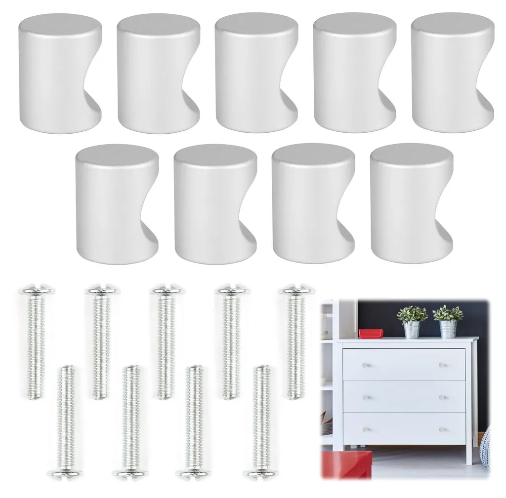 Poignées de tiroir cylindriques grises en métal pour armoire et buffet