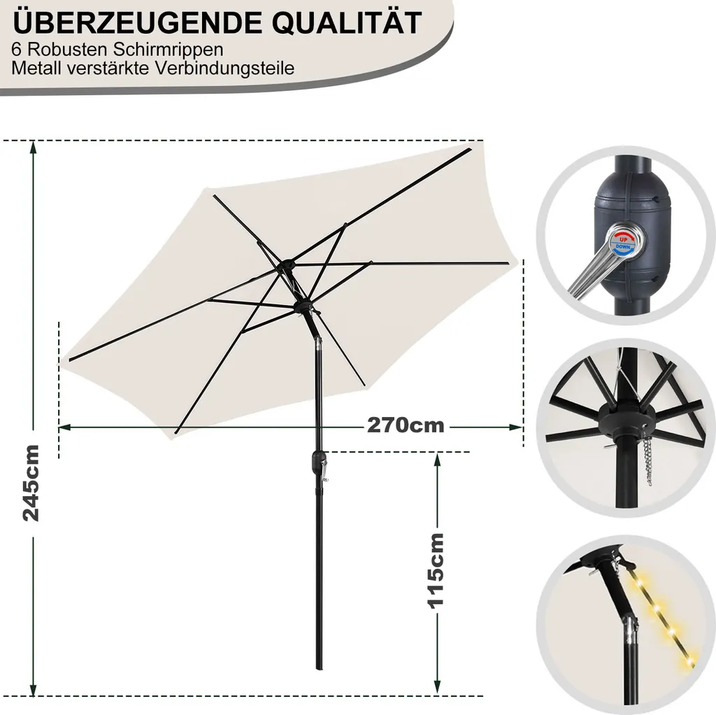 Aopunly Ombrellone LED 270cm Beige | Arredo Giardino Moderno 360°