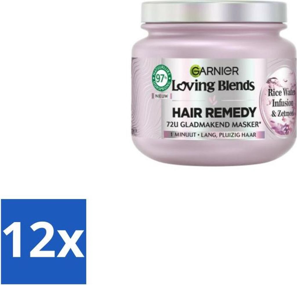 Garnier – Loving Blends – Haarmaske – Reiswasser-Infusion – Glanz & Weichheit – Langes Haar – 340 ml - Vorteilspack - 12 Stücke