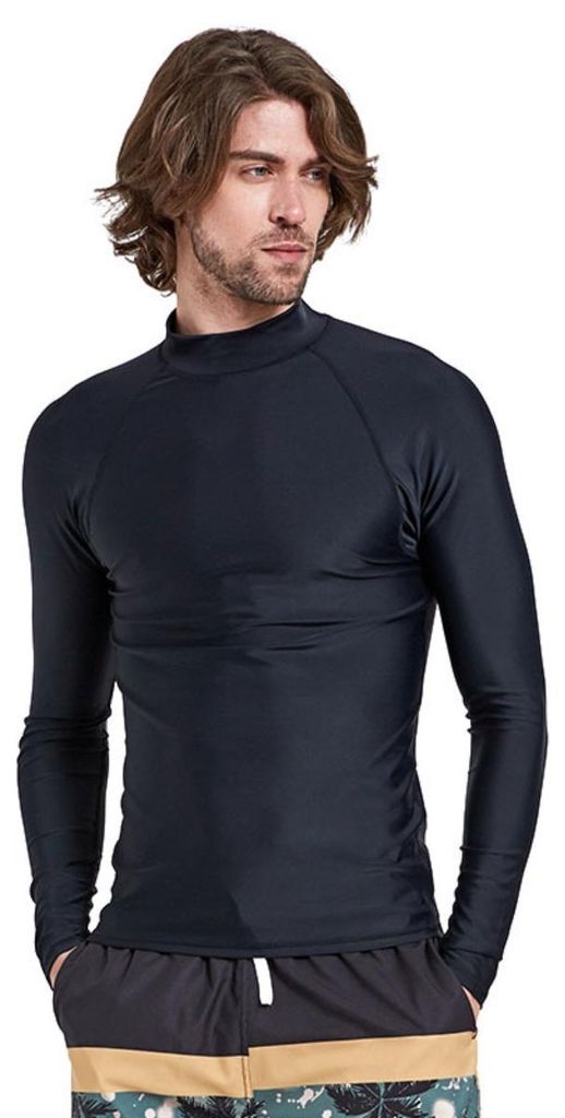 INF Langarm Rashguard Schwimmshirt Nylon Elasthan Sonnenschutz Slim Fit Schwarz 3XL