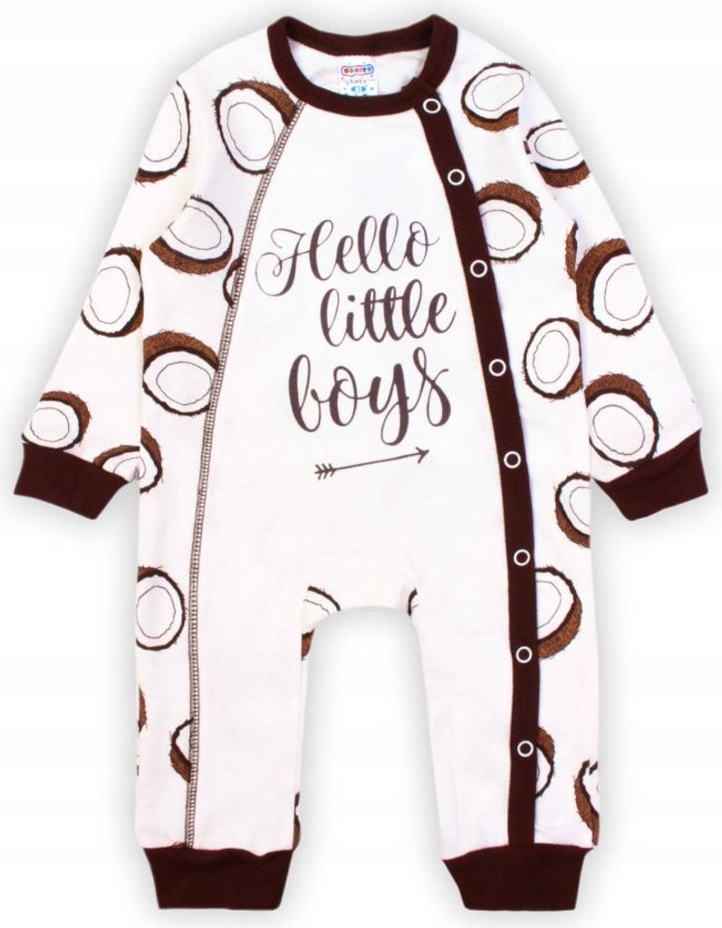 Bonito | Baby Strampler – Größe 62/68 (2–6 Monate) – Weiß mit Kokosnuss-Motiv – Ohne Füße – 100% Baumwolle – Bequem und luftig