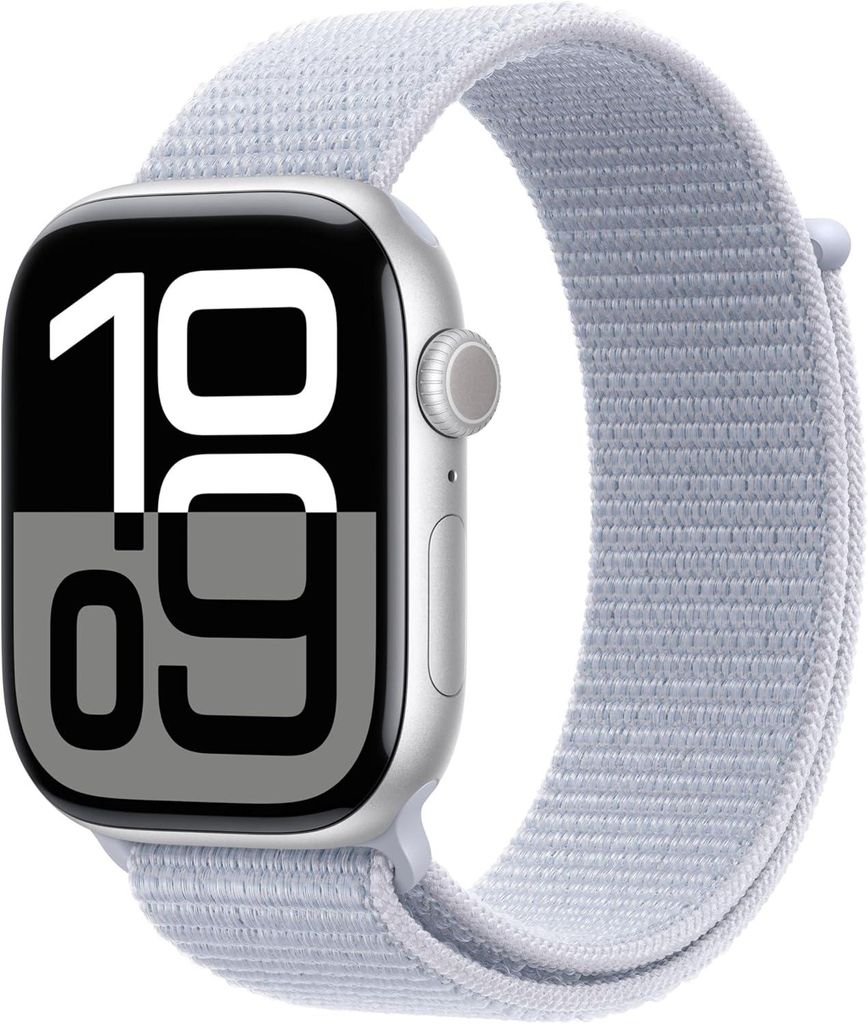 Apple Watch Series 10 GPS 46mm Smartwatch Aluminium Case Silver Sport Loop Blue Cloud One Size Fitness Tracker ECG Always On Retina Display