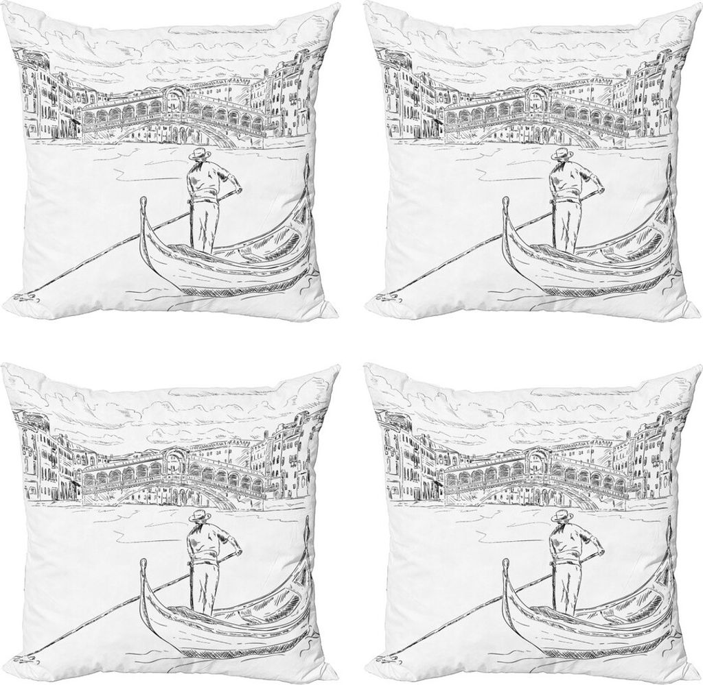 ABAKUHAUS Venedig Kissenbezug Set (4 Stück), Rialto-Brücke Gondel, Moderner Doppelseitiger Digitaldruck, 45 cm x 45 cm, Schwarz-Weiss