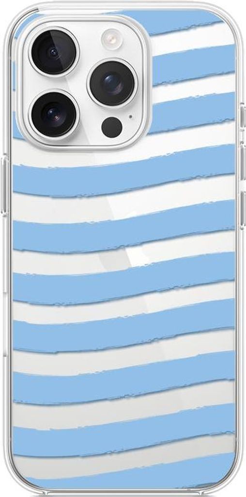 iPhone 16 Pro Max Hülle, Transparent, Silikon Flexi, Blaue Streifen