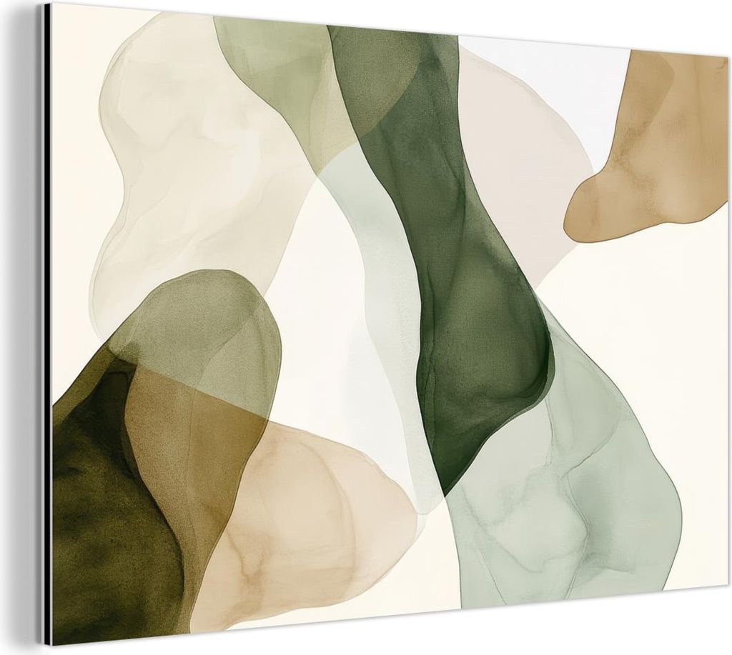 MuchoWow Wanddekoration Metall Metallbild Wandkunst 90x60 cm Japandi - Abstrakt - Grün MuchoWow Aluminium Gemälde - Wandbilder