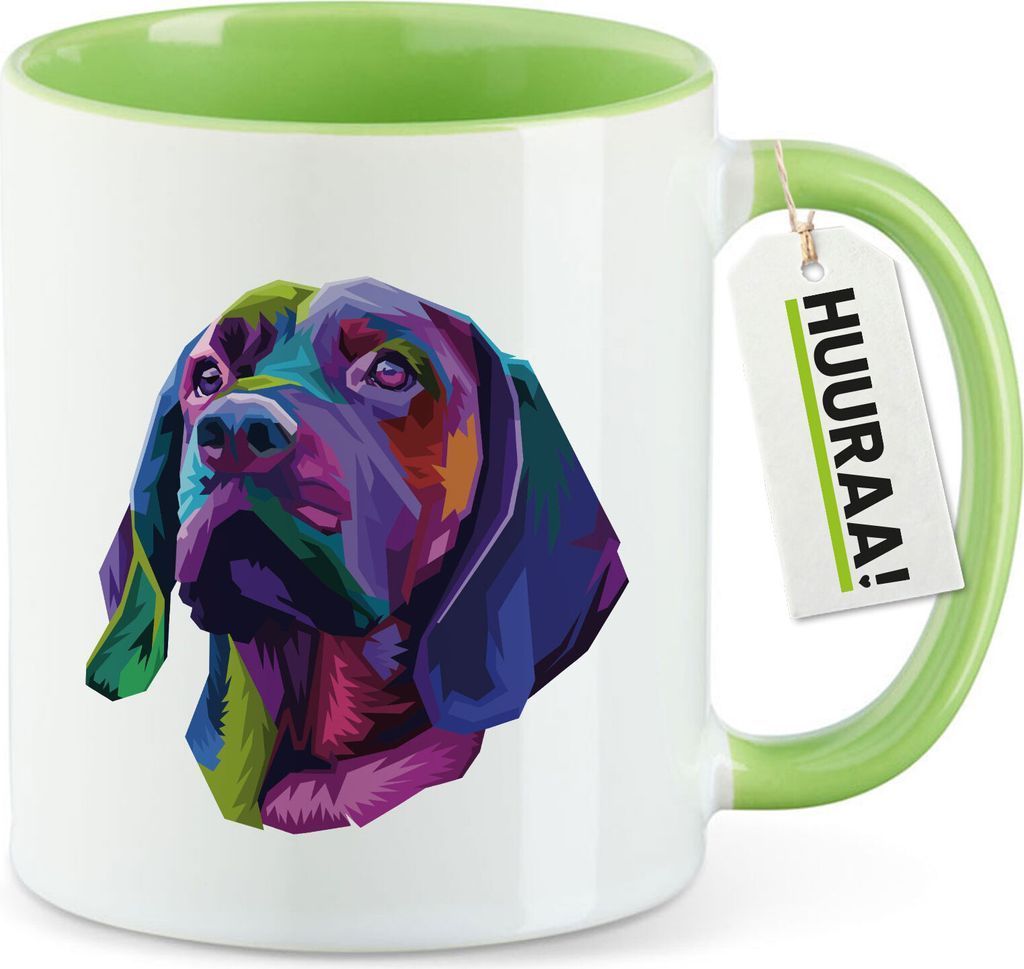 Huuraa Kaffeetasse Labrador Colorful 330ml Grün Keramik Kaffeebecher Geschenkidee