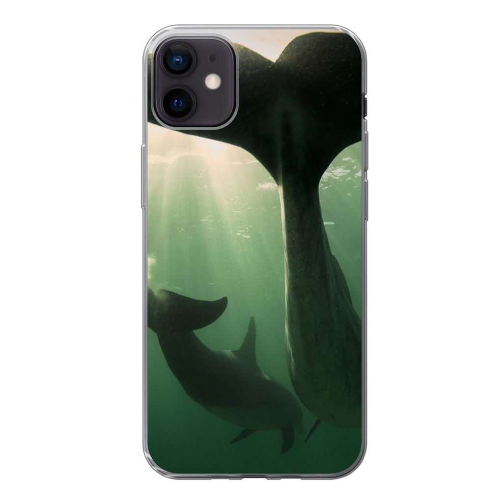 MuchoWow Handyhülle Schutzhülle Hülle für iPhone 12 mini Delfin - Wasser - Blau Silikon Softcase Handy Hülle - Bild