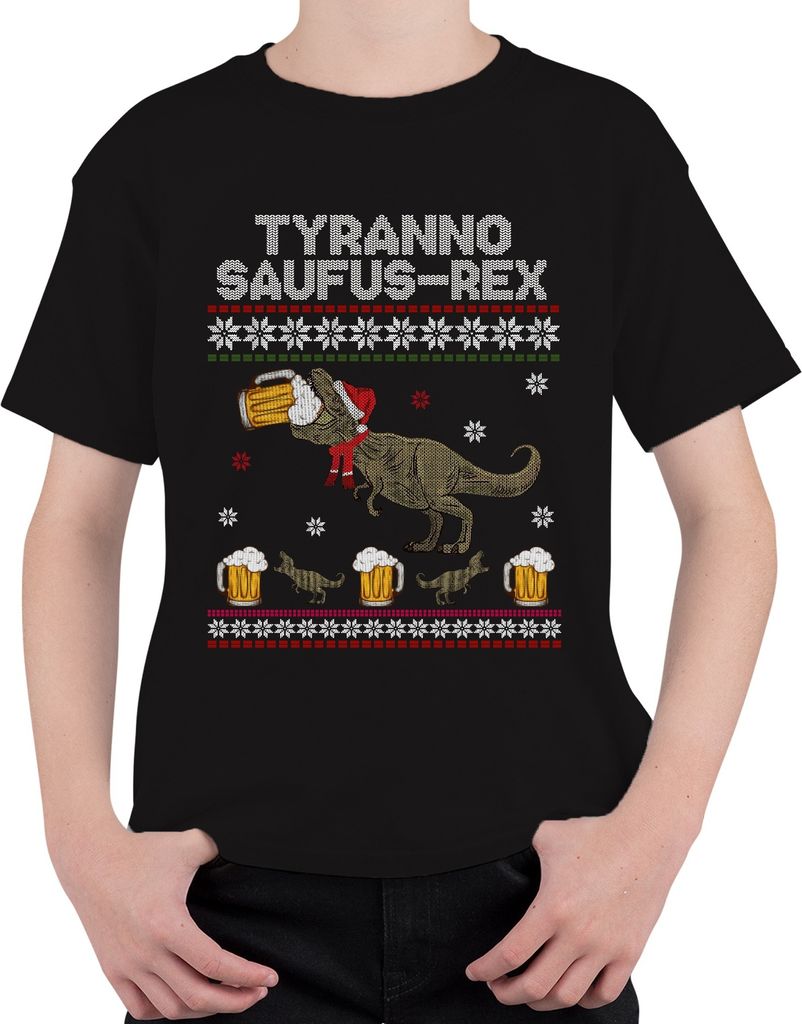 Tyranno Saufus-Rex Ugly Sweater - Weihnachten Xmas Christmas Uni Kinder T-Shirt, Schwarz, 116
