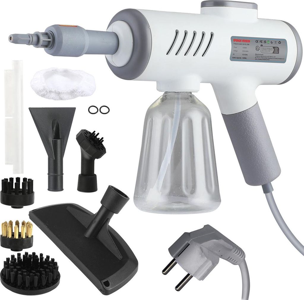 Hochdruck-Dampfreiniger 1200W, 3 Bar, 600ml Tank, 105°C, 6 Zubehörsätze, 3-stufige für Küche, Bad & Klimaanlagen