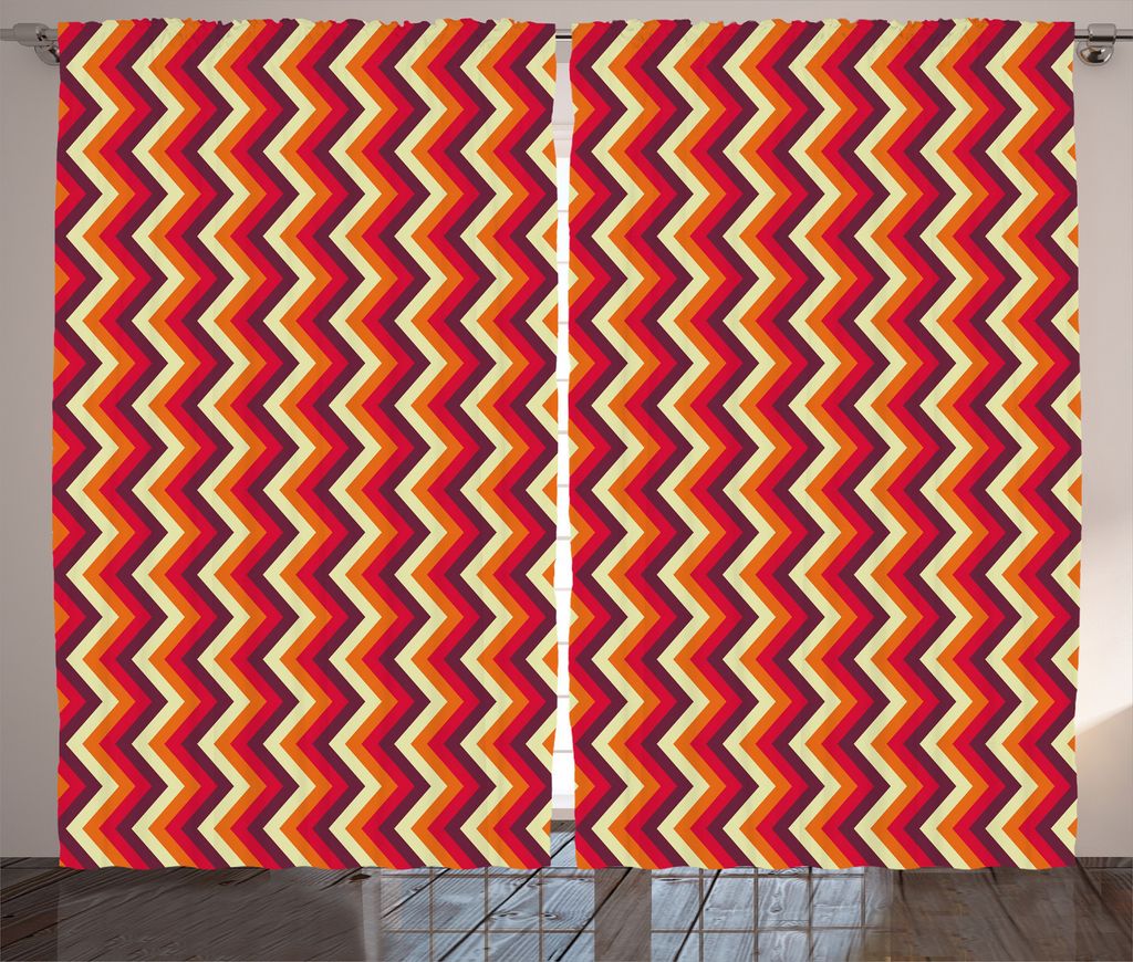 ABAKUHAUS Retro Rustikaler Gardine, Zig Zag Chevron Stripes, Schlafzimmer Kräuselband Vorhang mit Schlaufen und Haken, 280 x 245 cm, Orange Maroon...