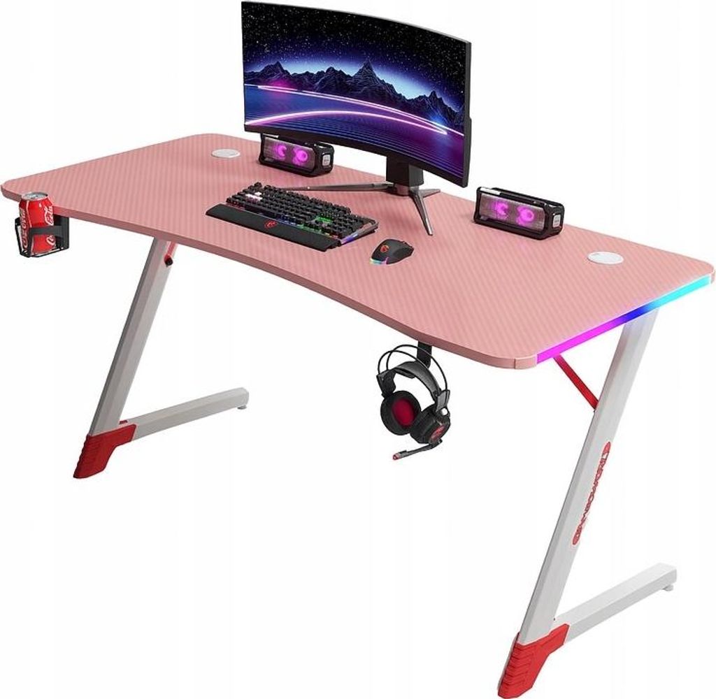 Ekspand | Gaming Tisch - Rosa - 120x60x74 cm - Rgb Beleuchtung - Becherhalter