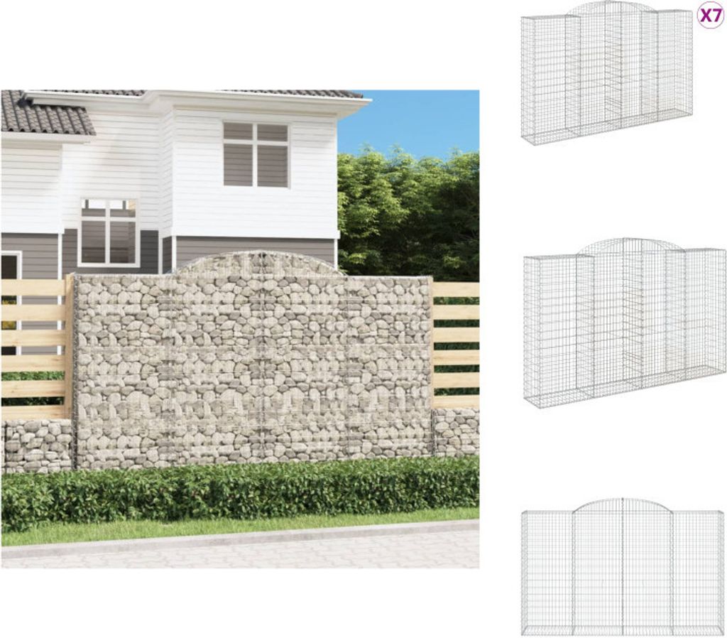 vidaXL Gabionen mit Hochbogen 7 Stk. 300x50x180/200cm Verzinktes Eisen - Blumentöpfe & Pflanzgefäße