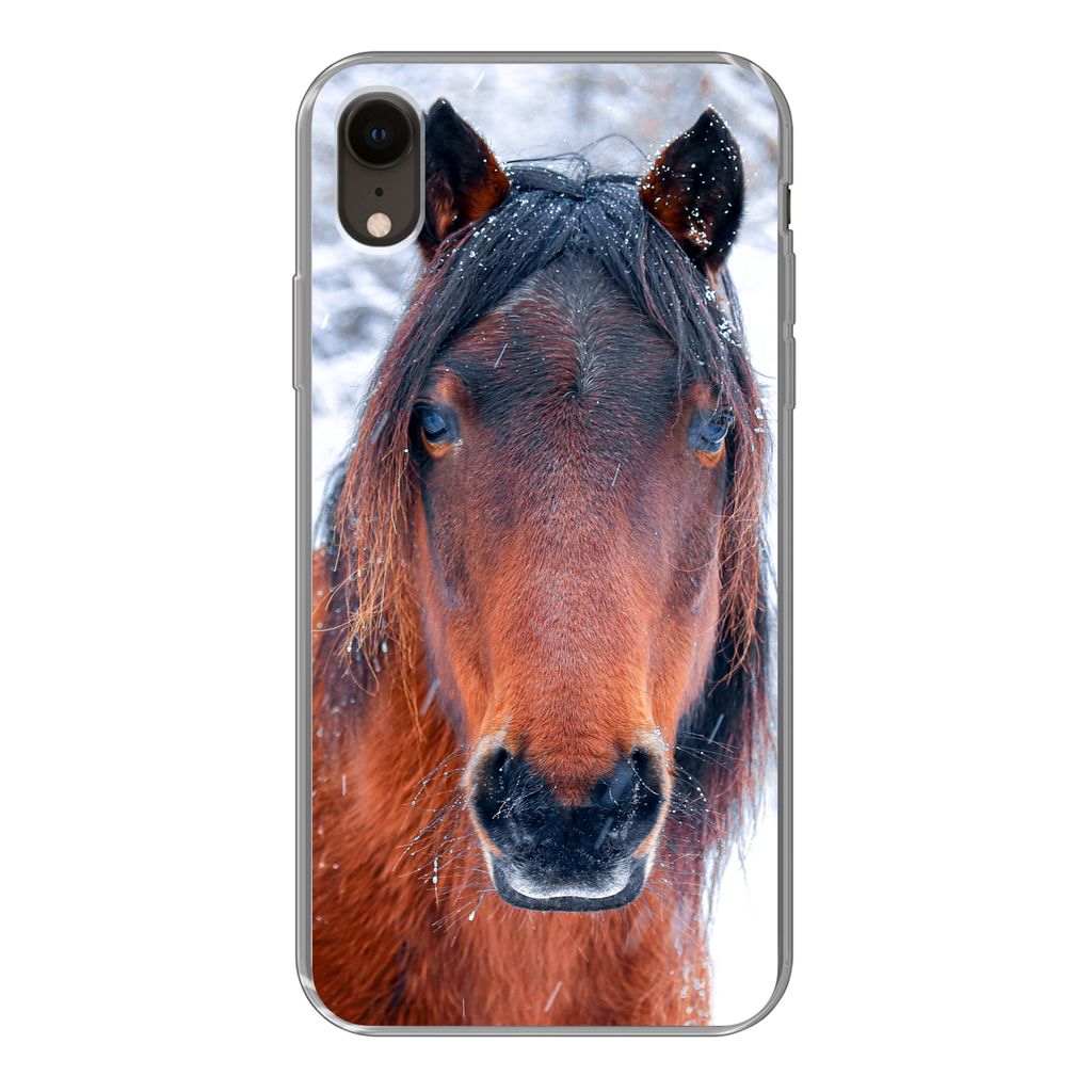 MuchoWow Handyhülle Schutzhülle Hülle für iPhone XR Pferd - Winter - Schneeflocke Silikon Softcase Handy Hülle - Schutzdeckel