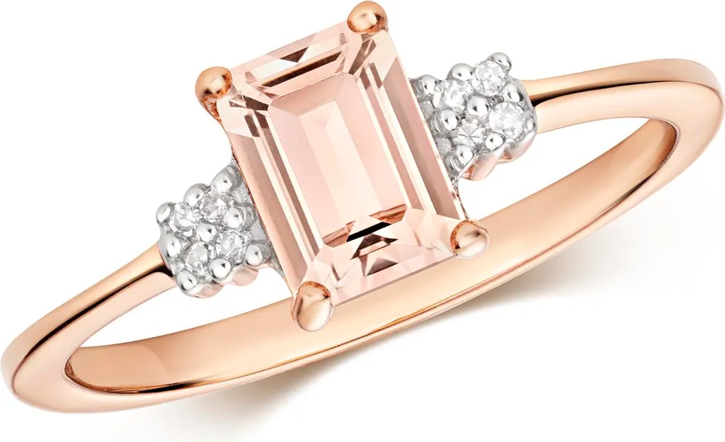 Bague Solitaire Accompagné Or Rose, Morganite et Diamants Brillant H-PK