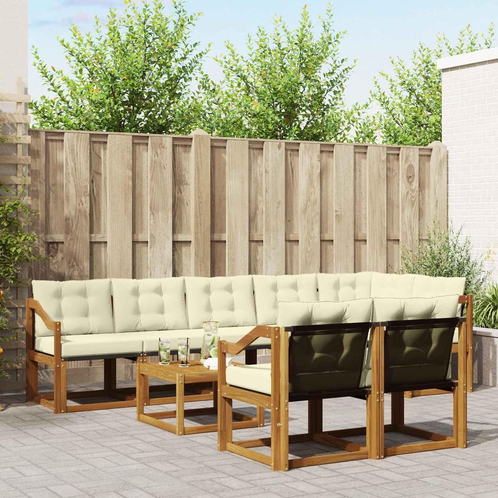 "im Sonderangebot"Outdoor-Sofagarnitur - CLORIS - Balkonmöbe/Sitzgruppe - mit Kissen 9 pcs - Moderne Design - Natur und Creme - Gartensofas Promot...