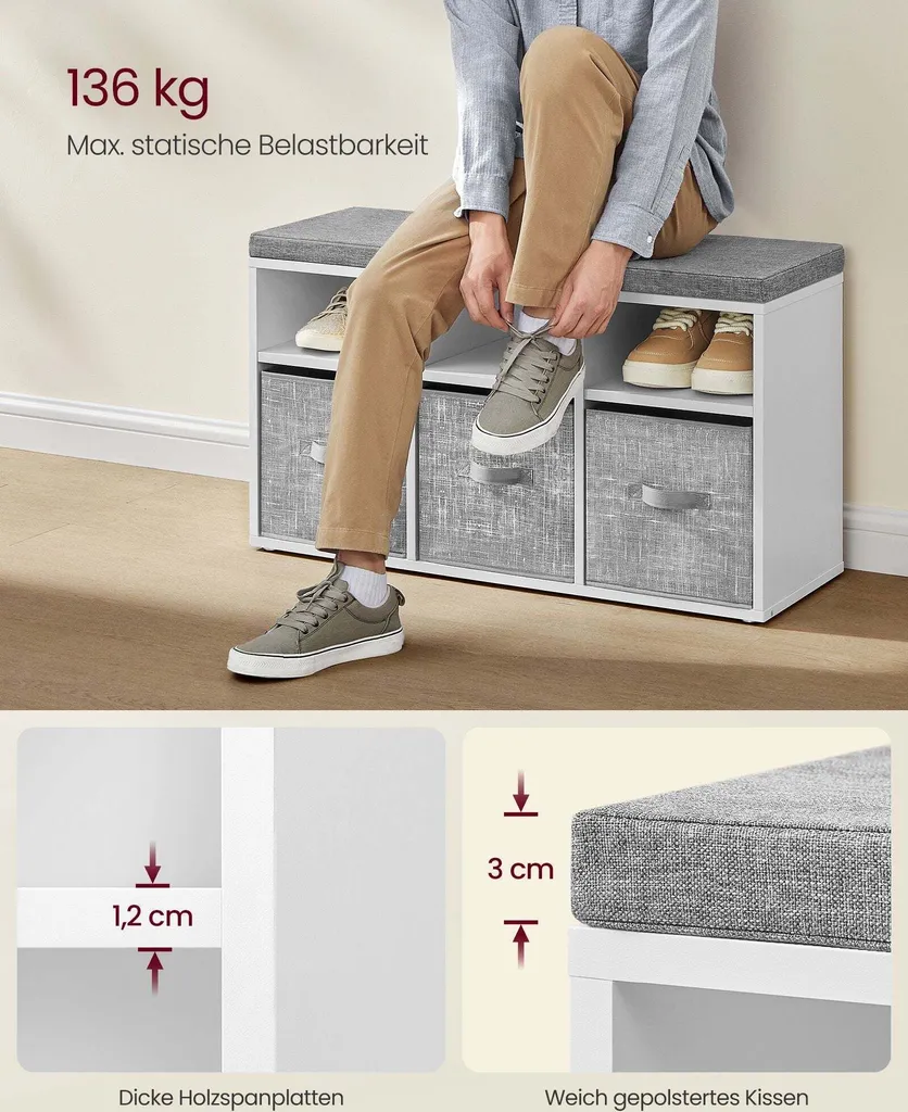 Banc à chaussures pour entrée étroite avec 6 cases de rangement - 4