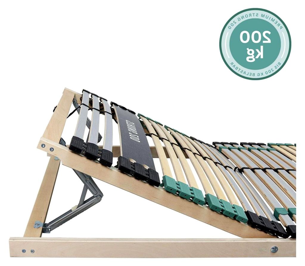 Lattenrost 120x200 bis 200Kg, Kopfteil verstellbar, 7-Zonen-Lattenrost mit 42 Latten, aus Buchenholz