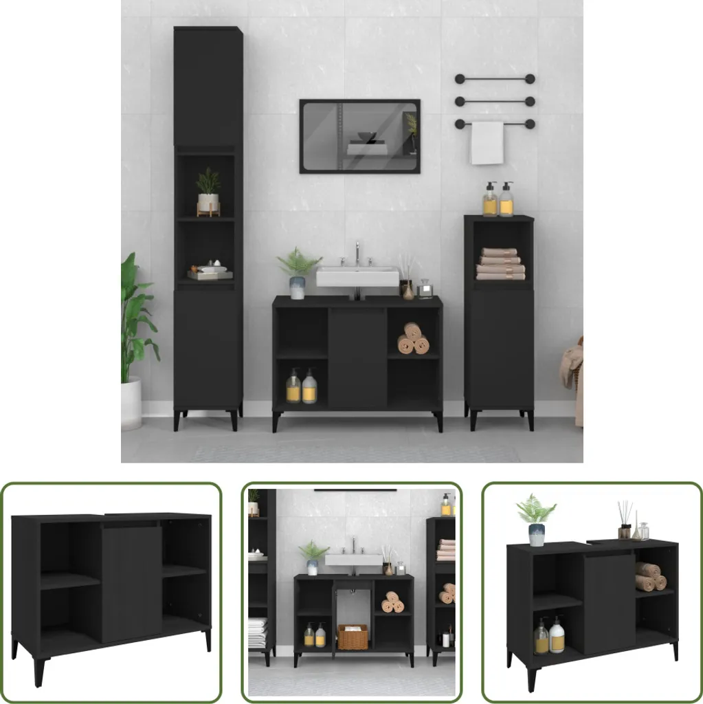 Mobiletto Nero 80x33x60 Legno Ingegnerizzato - Qualità Garantita