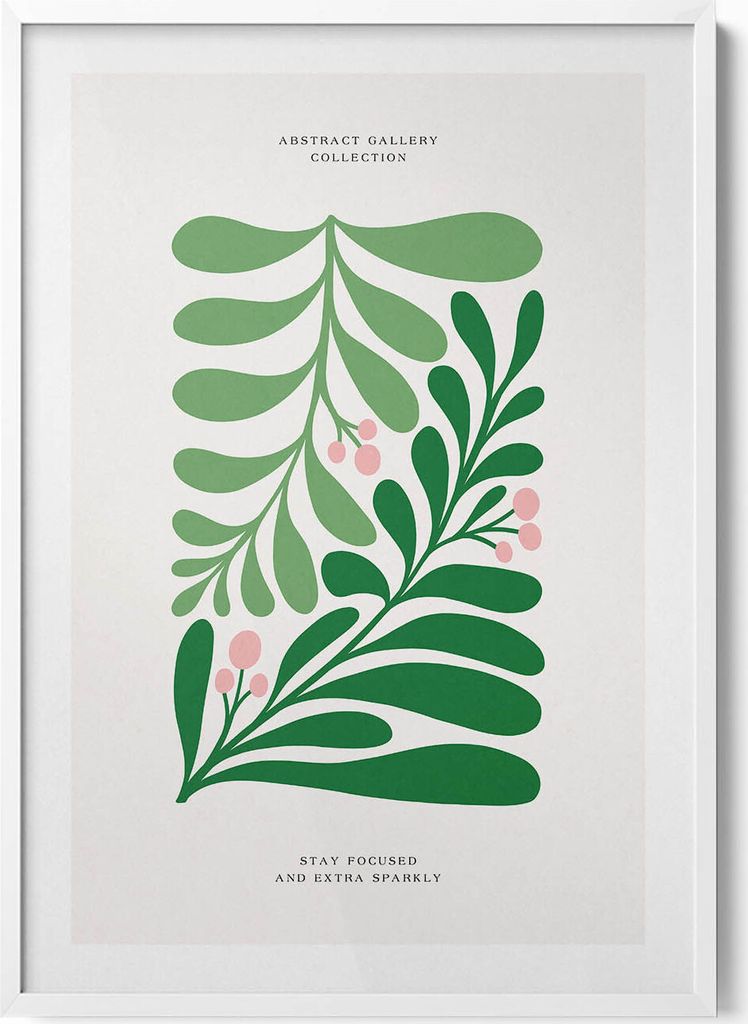Illustration von Pflanzen und Blumen– Wandbild mit Rahmen – Gerahmtes Bild – Wanddekoration – 70x100 cm – Weiß Rahmen