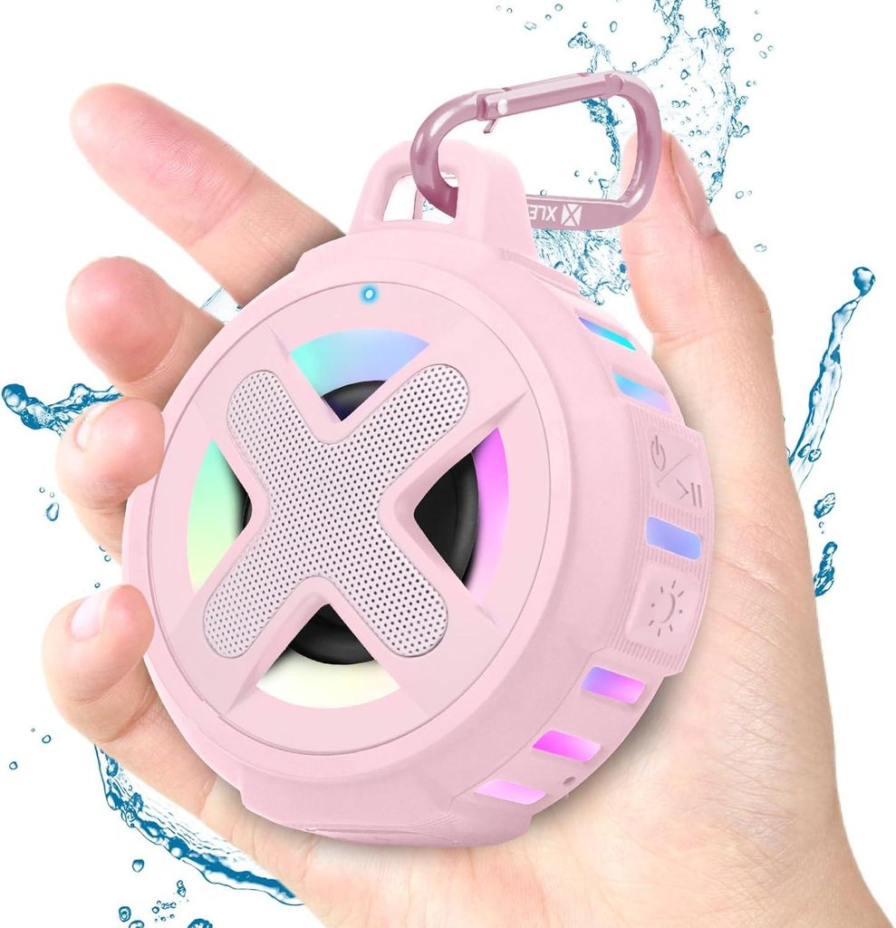 Mini Bluetooth Lautsprecher, IPX7 wasserdicht Dusche Pool schwimmende mit Lichtern, Clip,Mikrofon, Bass, für Reisen Ideal Mädchen Frauen