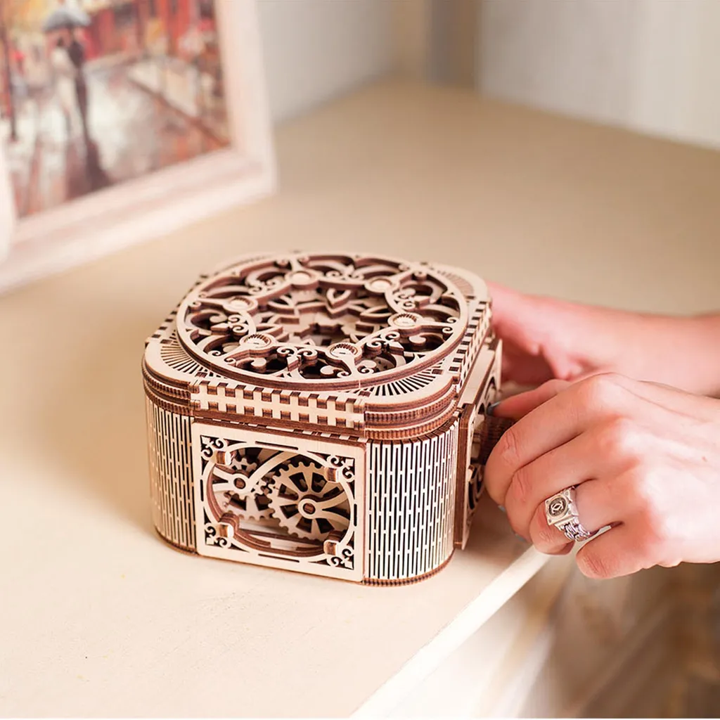 Coffre au Trésor Puzzle 3D en Bois avec Serrure à Code Mécanique - 16