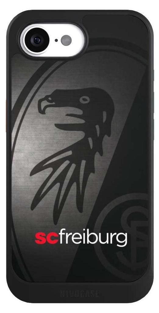 NIVOCASE Hülle für Apple iPhone 16e Handyhülle NIVOcore Case Schwarz Metallic Look Offizielles Lizenzprodukt SC Freiburg