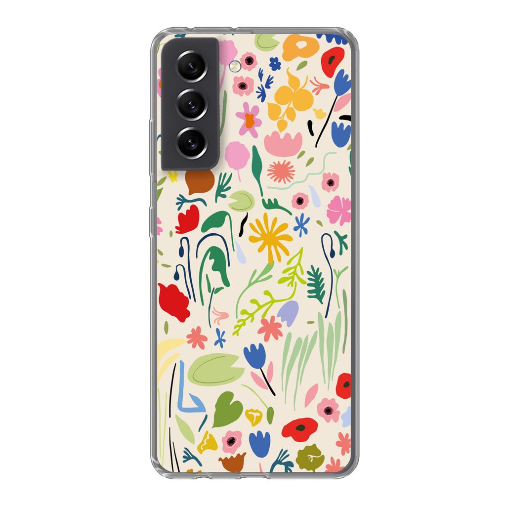 MuchoWow Handyhülle Schutzhülle Hülle für Samsung Galaxy S21 FE Blumen - Muster - Pflanzen Silikon Softcase Handy Hülle - Mobiltelefonhülle