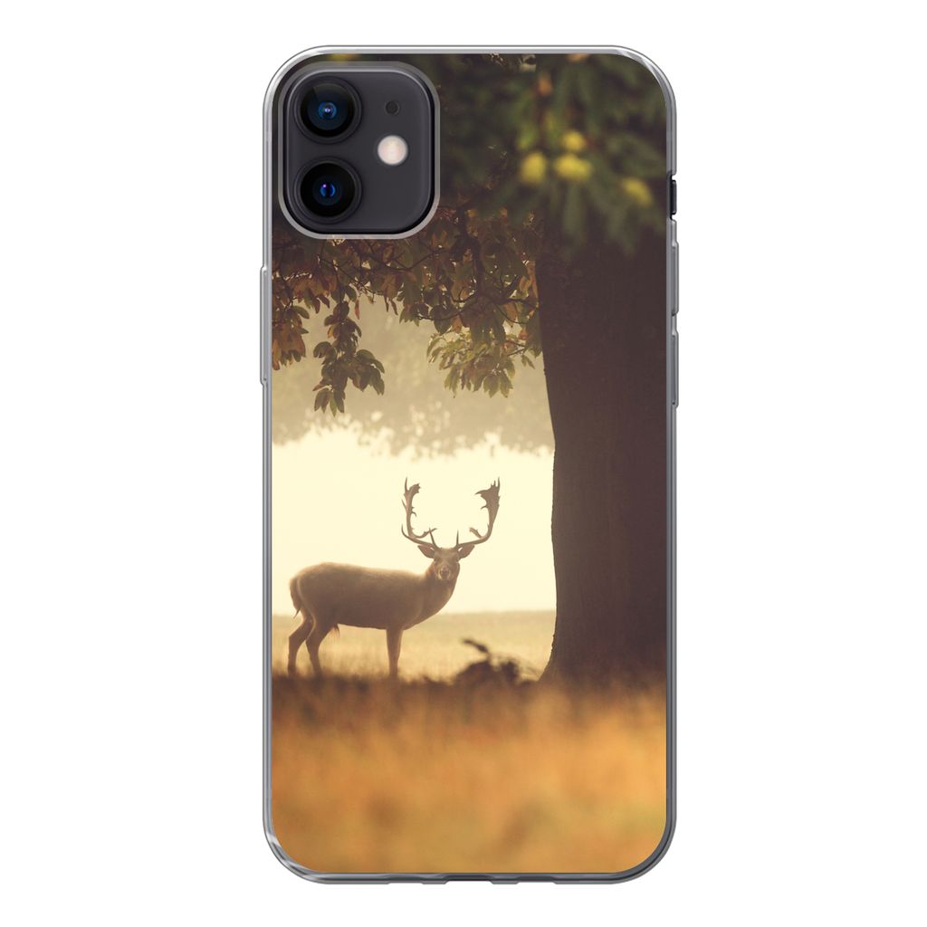 MuchoWow Handyhülle Schutzhülle Hülle für iPhone 12 mini Hirsche - Bäume - Wald Silikon Softcase Handy Hülle - Bild