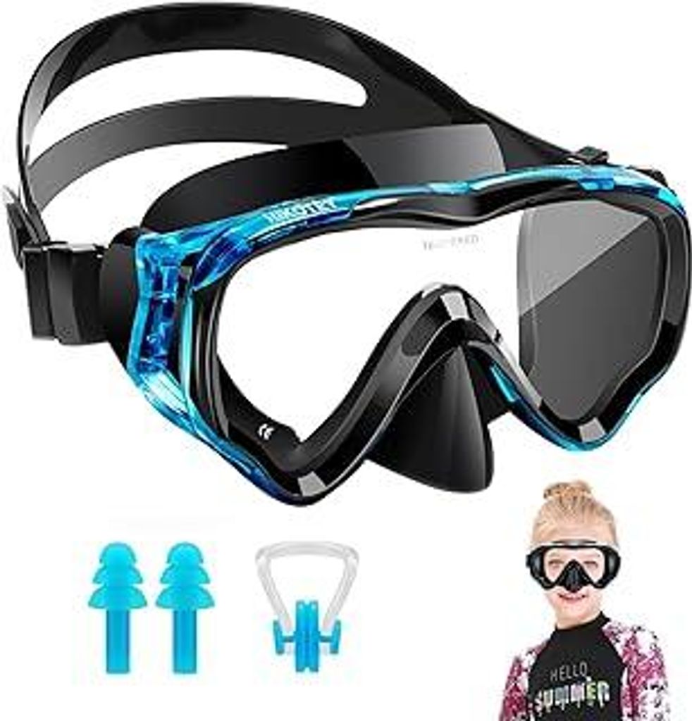 Schnorchelset Kinder, HIKOTEY Trocken Schnorchelset Kinder Anti-Fog Panorama, Anti-Leck Tauchmaske Dry Schnorchel mit wasserdichte Ohrstöpsel, Sch...