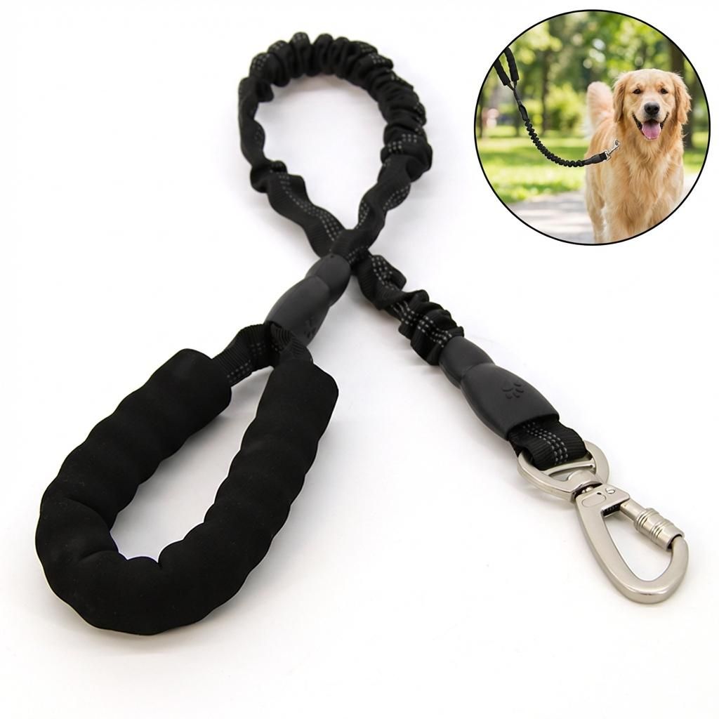 Reflexní odpružené vodítko pro psy 80-117 cm, černé bungee Obrázek produktu 