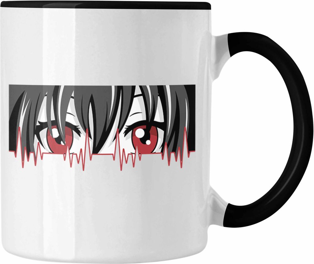 Trendation - Anime Herzschlag Tasse Geschenk für Anime Fans Hobby Geschenkidee (Schwarz)